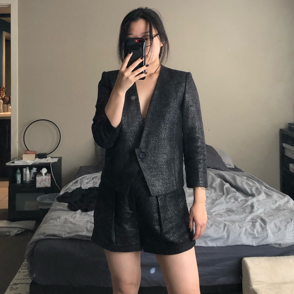 Helmut Lang Metallic Blazer and Shorts Set